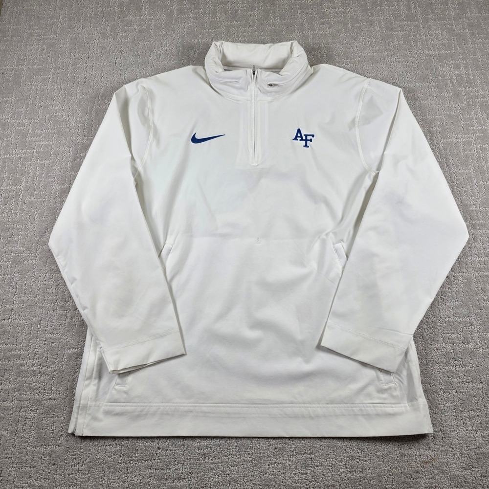 Nike Air Force Academy Mens Large White Quarter Zip Pullover Zip Hood *Flaw